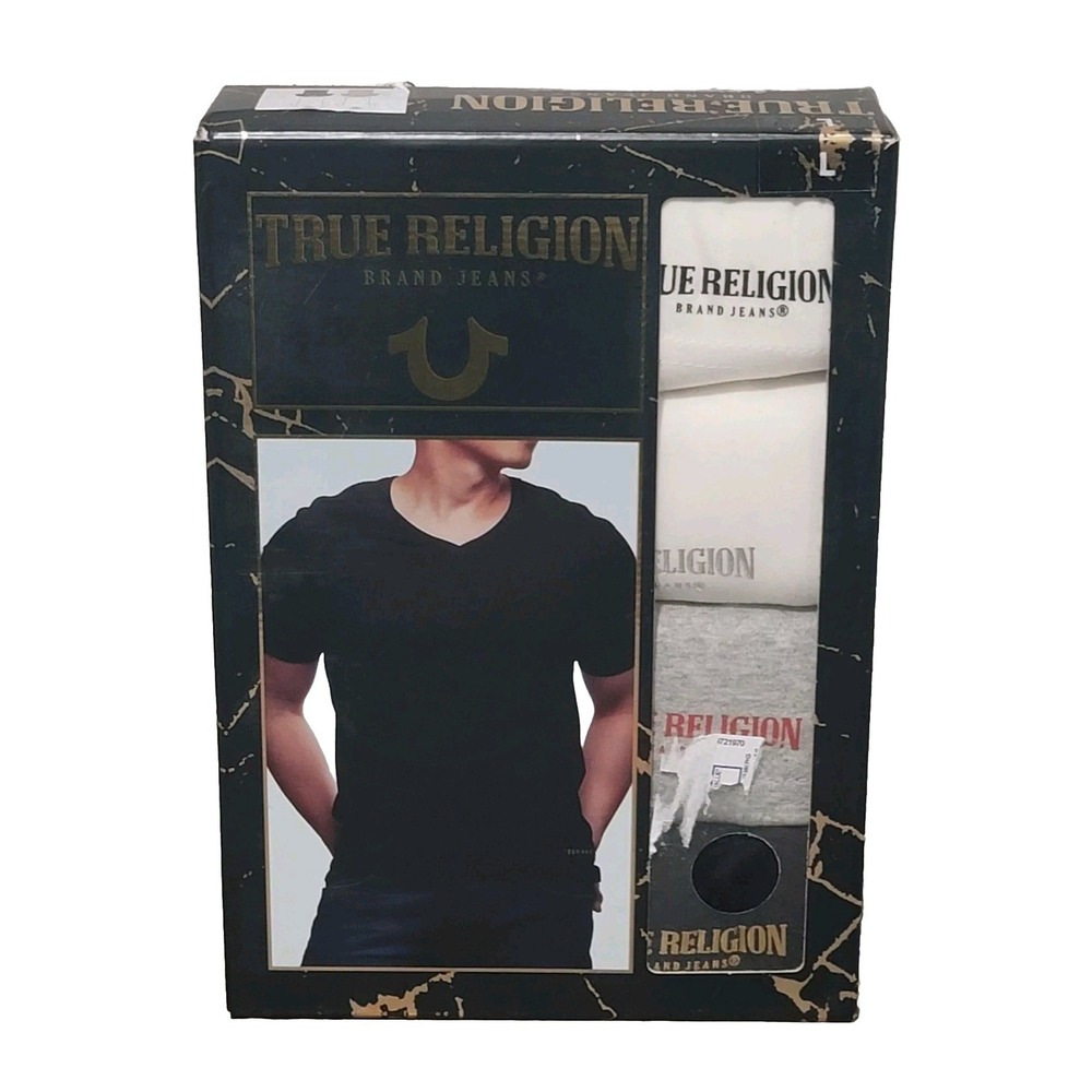 True Religion T Shirts 4-Pack V Neck Mens‎ Large (42-44) Cotton Multicolor Tees